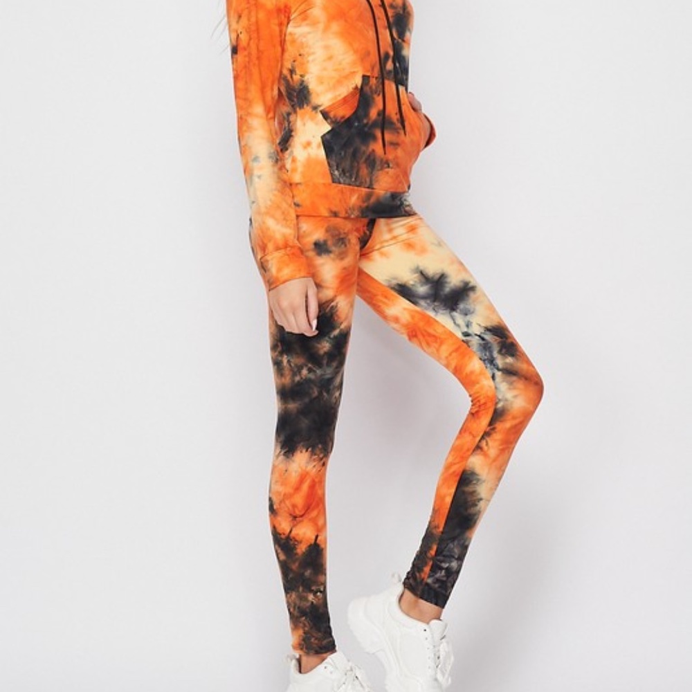 Women TieDye Orange Hoodie & Legging Set 2-pc